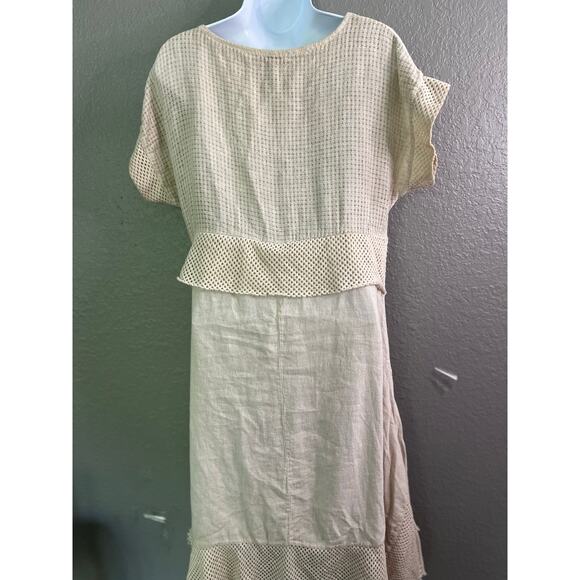 Contessa Teresa Midi Shift Dress M Sand Linen Cotton Lagenlook Boho Casual ITALY - Picture 3 of 11